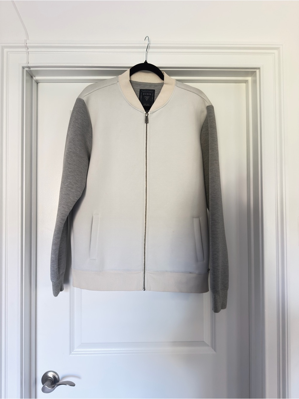 Guess Two-Tone Zip Bomber Jacket - Cream & Gray